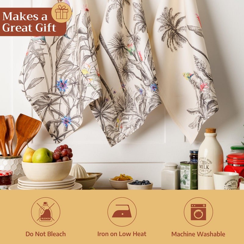 Maison d' Hermine Kitchen Towels Set of 3 100% Cotton 20" x 27.5" Reusable Cloth Tea Dish Towels Absorbent with Hanging Loop for Kitchen Dining Thanksgiving Christmas Decorations (Amazonia) - Image 5